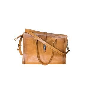 Cavalcanti Italian Rich Tan Full Grain Burnished Leather Satchel Luxury Handbag.
